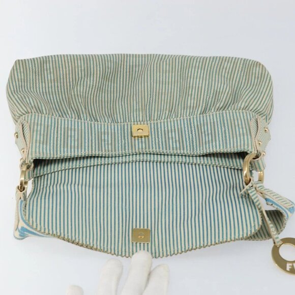 FENDI Zucca Canvas Chef bag Shoulder Bag Blue Gold Auth - Picture 12 of 16